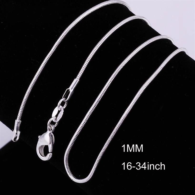 Whole 16-34 Inches Snake Necklace Chains 1MM 925 Sterling Silver Findings DIY Jewelry 2970