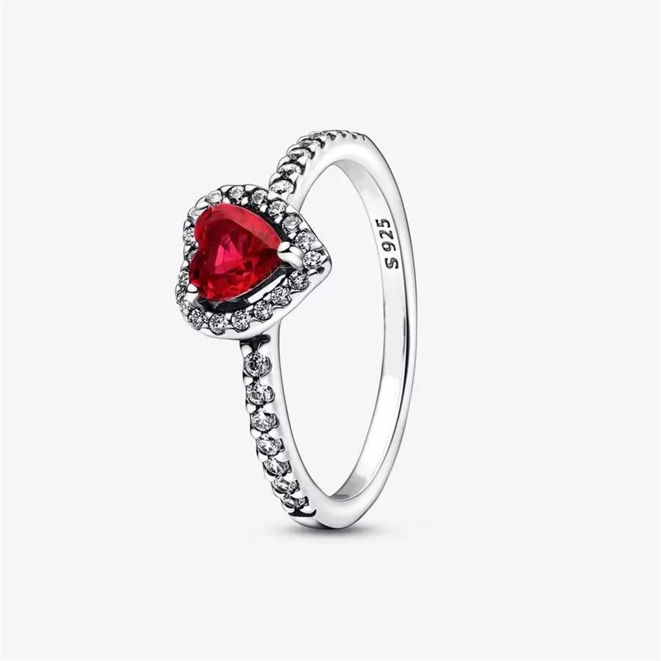 Bague en argent Sterling 925 avec cœur rouge surélevé pour femmes, bagues de mariage, bijoux de fiançailles à la mode, accessoires 215H