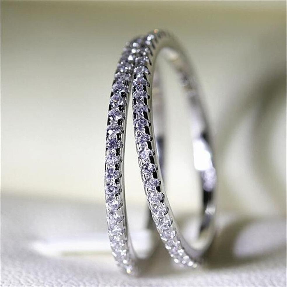 Choucong Real 925 Sterling Silver Wedding Band Ring for Women Full Pave Seting Diamong Förlovningsringar Brudtillbehör260C
