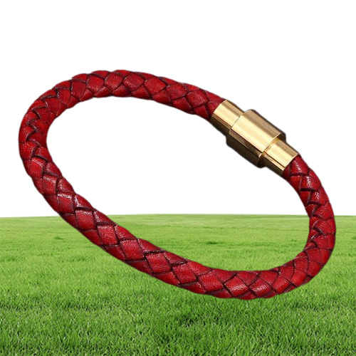 Charm Bracelets 2021 Fashion Red Genuine Braided Leather Bracelet Men Women Magnetic Clasps Male Female Jewelry PD0251R2065457