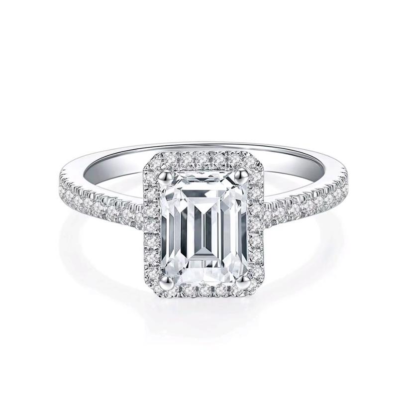 Halo Emerald Cut Moissanite Vrouwen Verlovingsring Trendy Fashion Style Moissanites Stone Ring2733