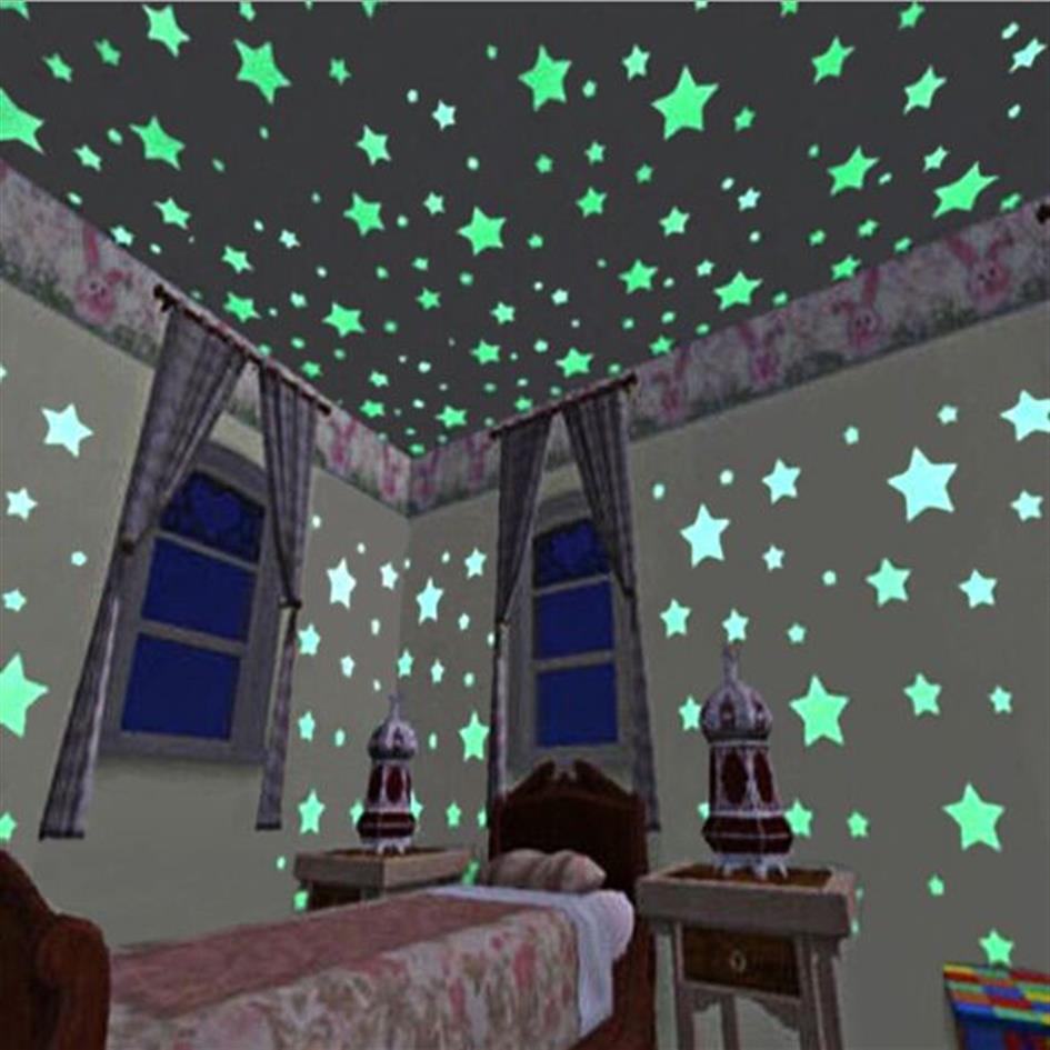 Autocollants muraux étoile lumineuse fluorescente, amovible, lueur dans la nuit, décoration de chambre d'enfant et de bébé, 291y