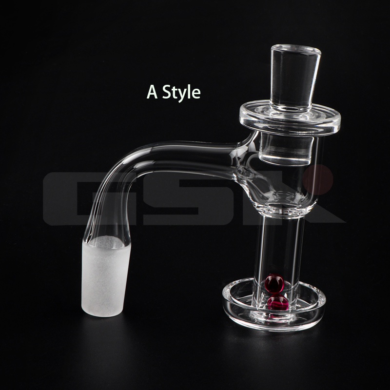 Estilo A Borde biselado con soldadura completa Estilo B Parte superior plana con soldadura no completa 20 mm OD Terp Slurper Banger de cuarzo con tapa de cuarzo / Perlas de rubí de 6 mm para tuberías de agua Dab Rigs