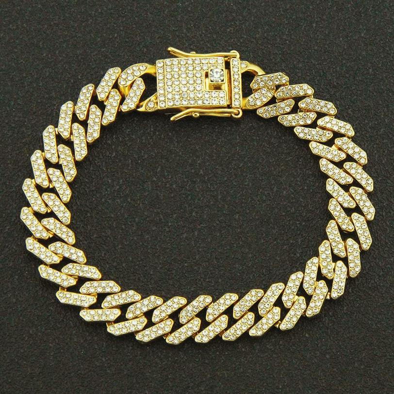 12 mm 7 8 9 Zoll Hip Hop Gold Silber Roségold Iced Out Miami Kubanische Gliederkette Armbänder229D