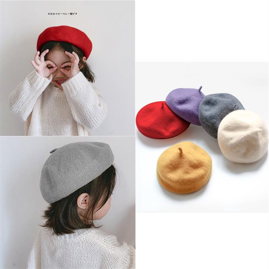 Boina retro para niñas, gorros cálidos de invierno, gorro informal liso de Año Nuevo para niños, gorro grueso rojo de Navidad, boinas de algodón para cumpleaños 216B