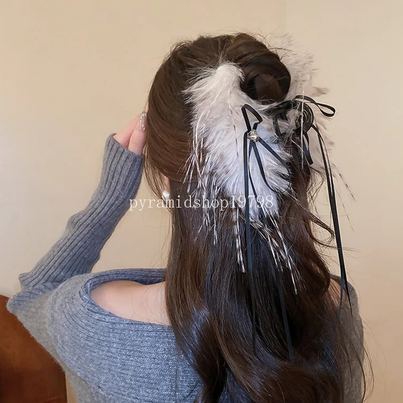 Ostrich Feather Hair Claw Plush Inlaid Rhinestone Hair Clip Clamps Winter Hairpins Fashion Women Hairgrips Hair Accessor Party