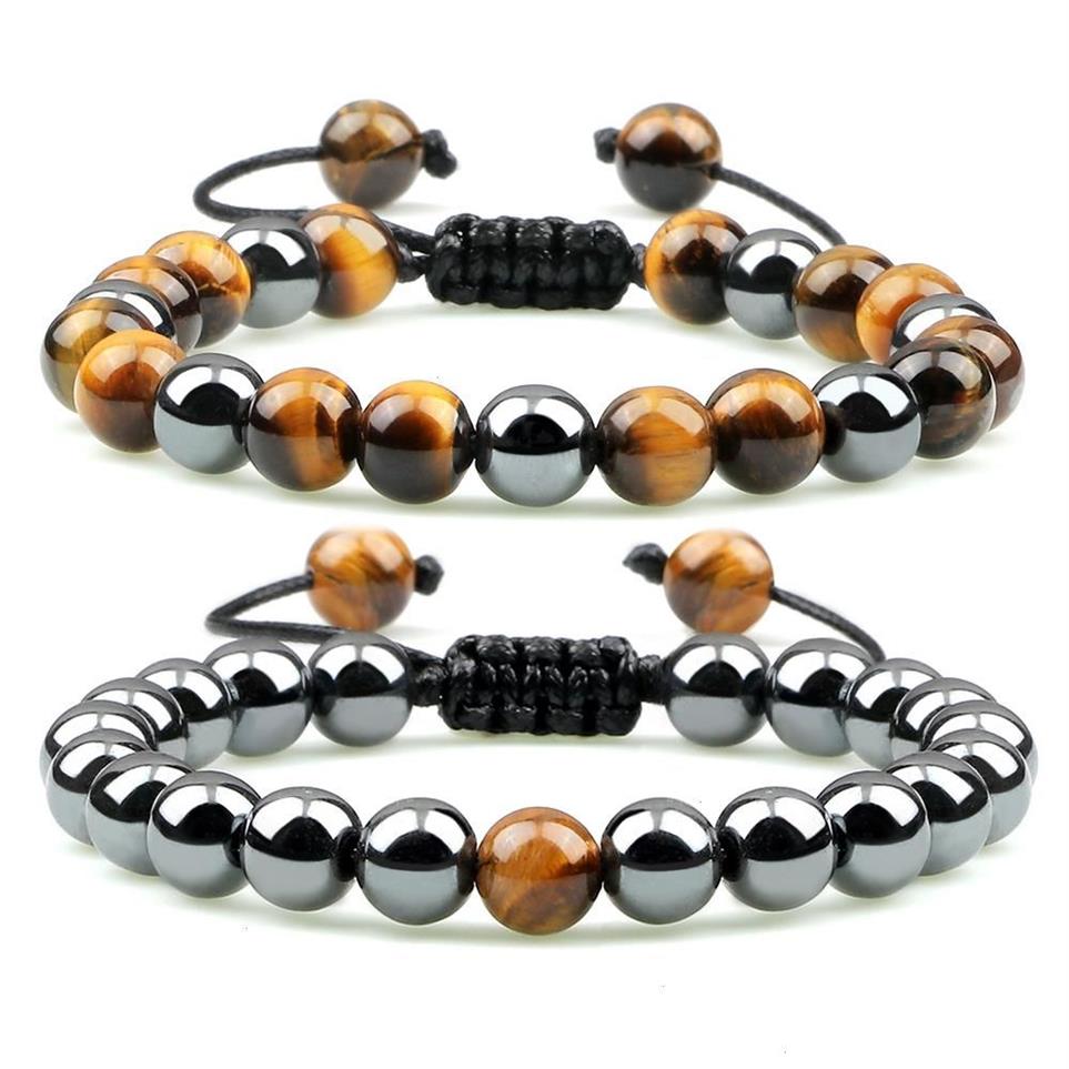 2 pz Ematite Occhio di Tigre Perline Fili Bracciali Fatti a mano Regolabili Uomini Protezione della Salute Pietre Energetiche Coppia Distanza Braccialetti Je273w