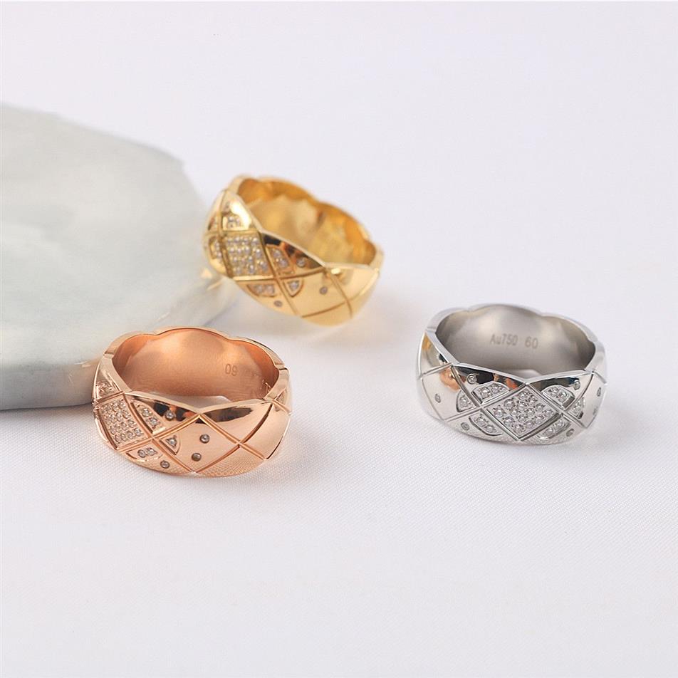 Hoge Band Gepolijste Ring Diamond check Klassiek Ontwerp Vrouwen Minnaar Ringen Veelkleurig Roestvrij Staal Paar Ringen Mode-sieraden Who270s