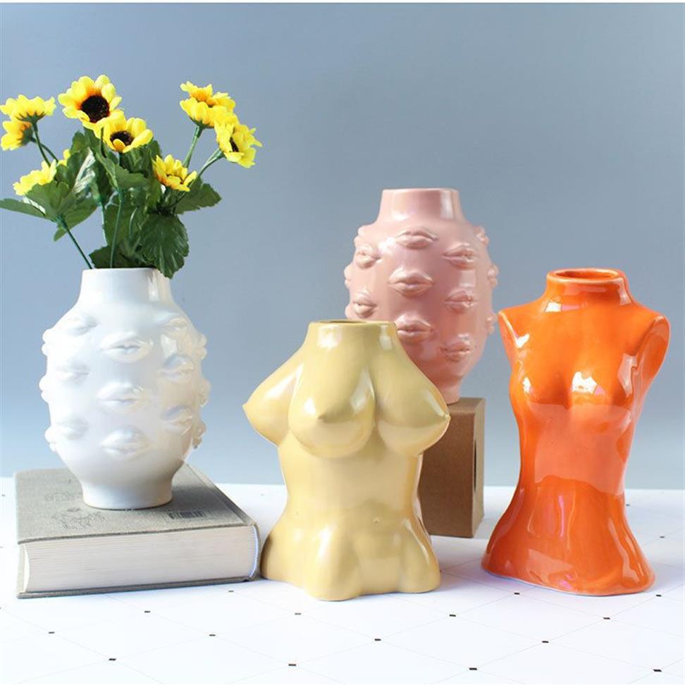 Céramique corps Art Design fleur Vase femme Sculpture Vases créatif passe-temps Vase plantation Machine décoration de la maison accessoires 21040203W