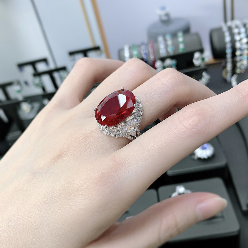 luxury 10ct Ruby Diamond Ring 100% Real 925 Sterling Silver Party Wedding Band Rings for Women Promise Engagement Jewelry Gift