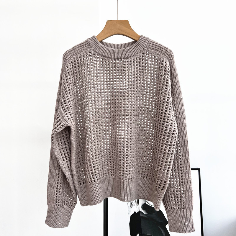 2024 Black/Khaki/Light Gray Pullovers Designer O Neck Long Sleeves Hollow Out Women Sweaters Wool Cashmere Milan Runway Sweaters Womens 120809