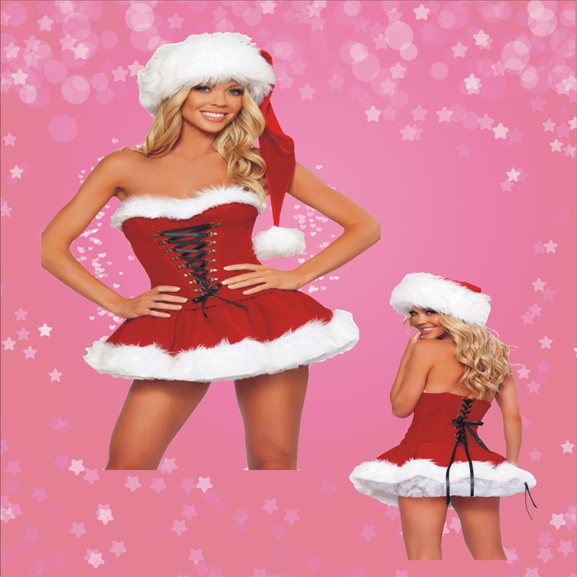 Feminino sexy natal santa traje festa de natal fantasia vestido lingerie presente 708 mlxl284k