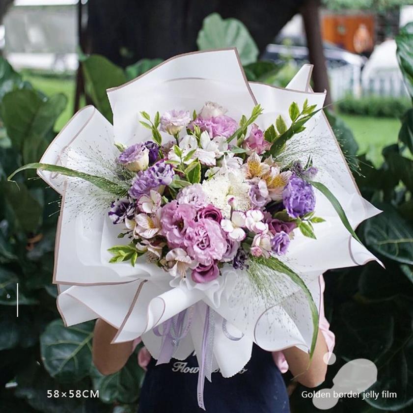 20 pçs / lote Borda Dourada Rosa Floral Papel de Embrulho Estilo Coreano Semitransparente Envoltório de Presente Florista Buquê de Flores 220610279p