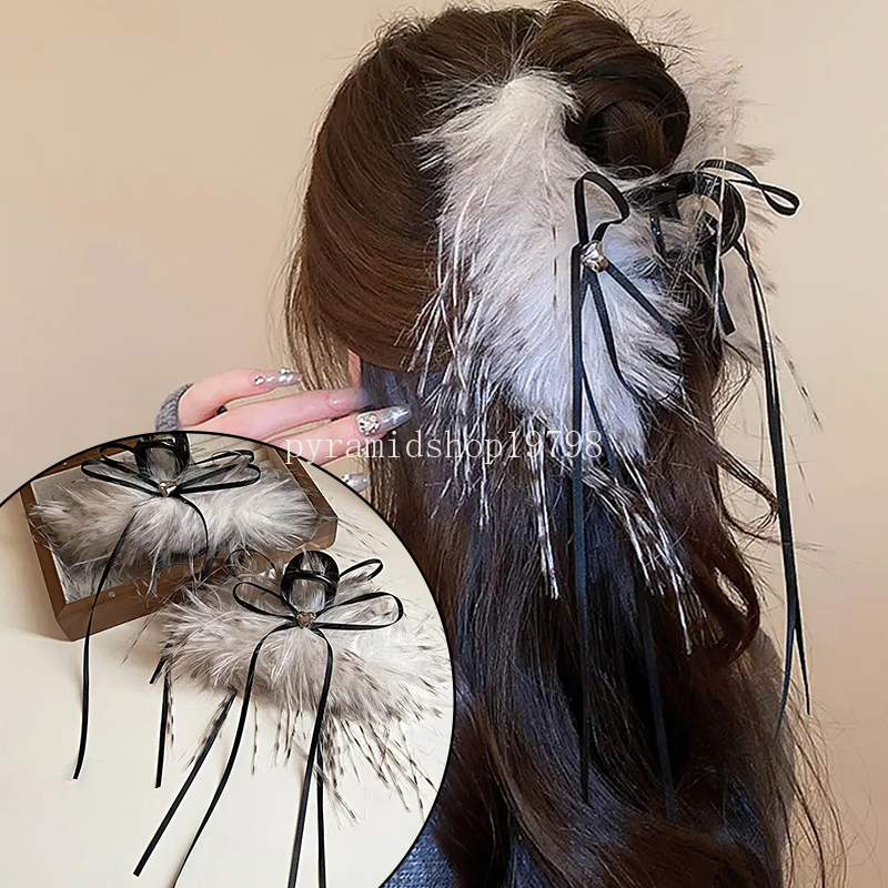 Ostrich Feather Hair Claw Plush Inlaid Rhinestone Hair Clip Clämplar Vinter hårnålar Fashion Women Hairgrips Hair Accessor Party