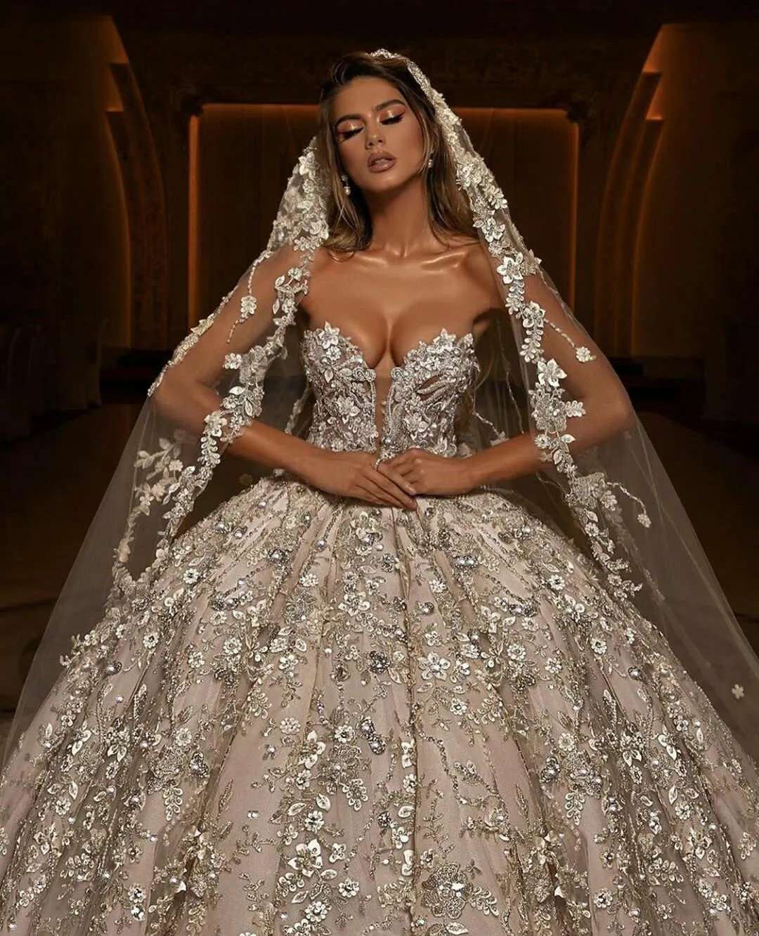 Stunningbride 2024 Dubai Luxury Wedding Dreess Plus Chapel Train Sweetheart vestido de Novia Appriqued Bridal Wedding Gowns Custom Made