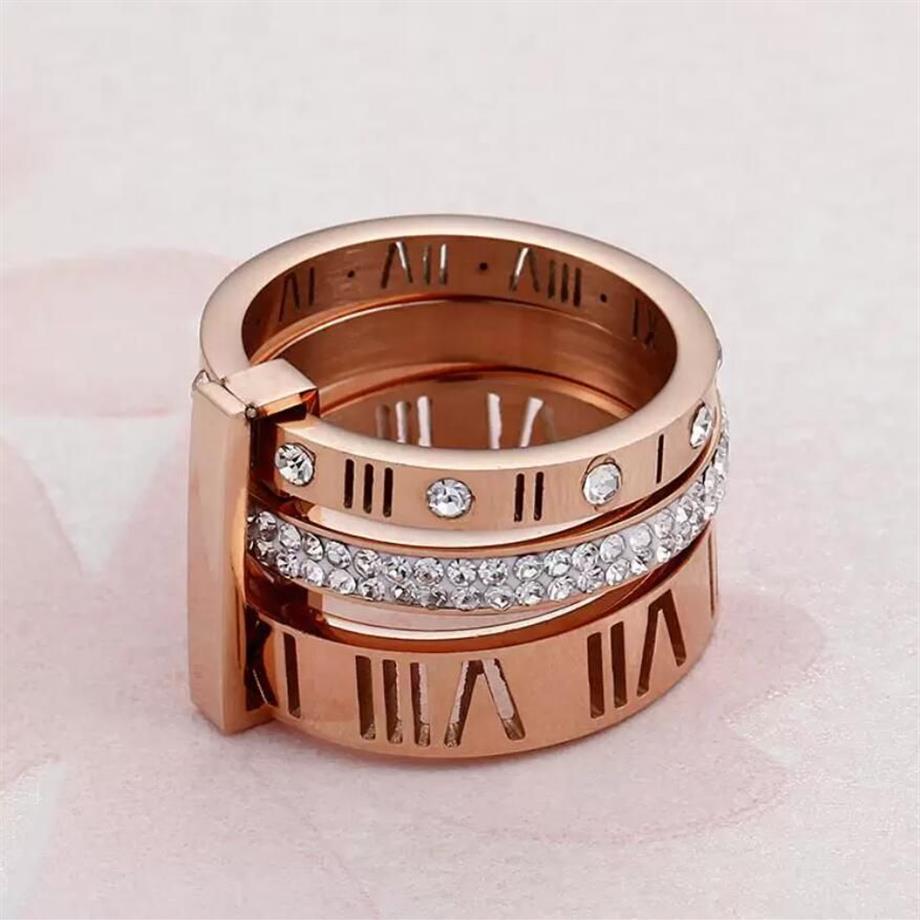 2023 Bague Designer Femmes En Acier Inoxydable Rose Or Chiffre Romain Bague De Mariage De Fiançailles Bijoux Cadeau D'anniversaire no box216e