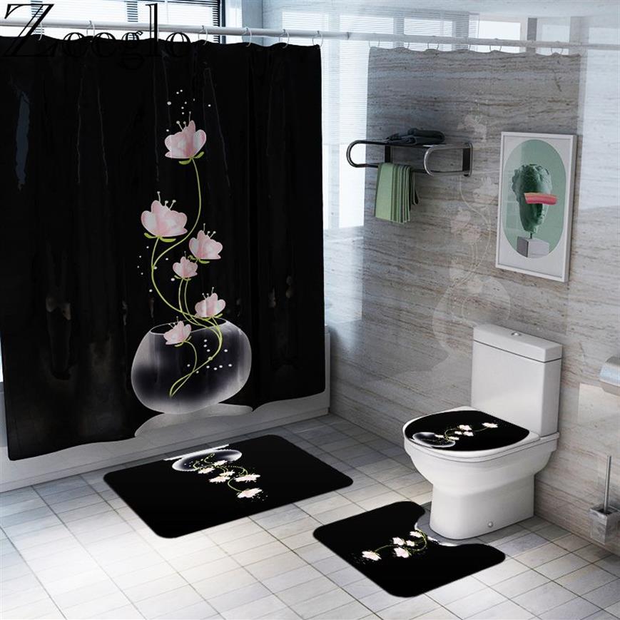 Icke -slip toalettstol täcke badmatta polyester vattentät duschdraperi set badrum matta heminredning badrum fotmatta t200624224b