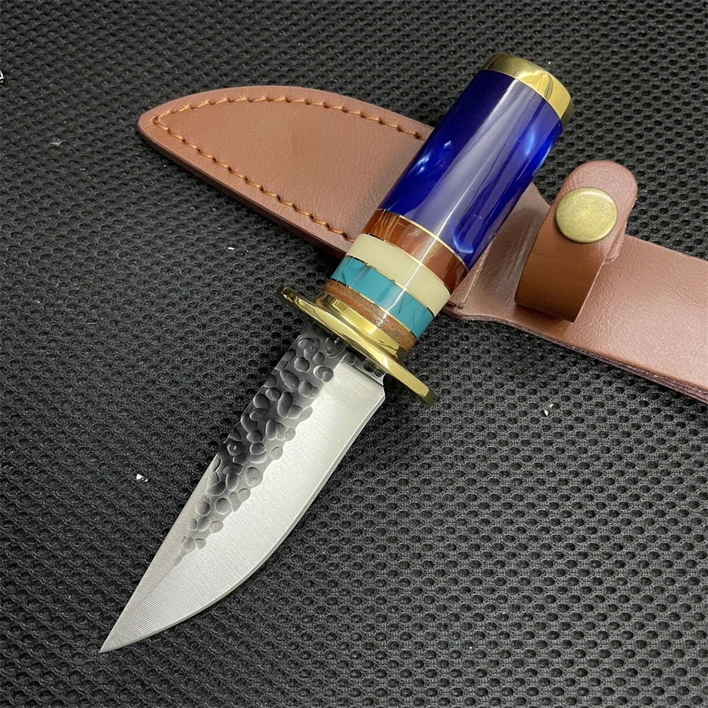 Högkvalitativ smidd bladhartshandtag Handverktyg Mini Pocket Knife Outdoor Survival Camping EDC Multifunktion Taktisk stridsknivar, julklapp