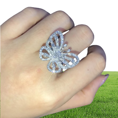 Ny ankomst Fantastisk lyxsmycken Shinning 925 Sterling Silver Pave White Sapphire CZ Diamond Promise Rings Wedding Futterfly BA3427732