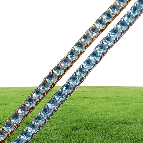 16 18 20 Inches 4mm Iced Out Chains Halsband för män Kvinnor Luxur Designer Blue Bling Diamond Necklace Gold Silver Tennis Chain JE4927508