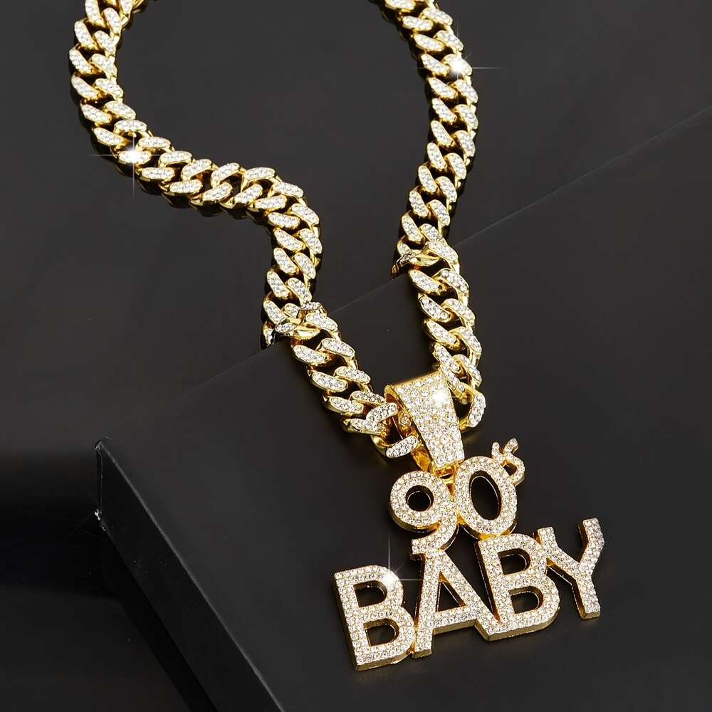 Collier pendentif Hip-hop Punk des années 90 pour bébé, avec chaîne cubaine, bijoux glacés, décoration de cou, cadeau unisexe