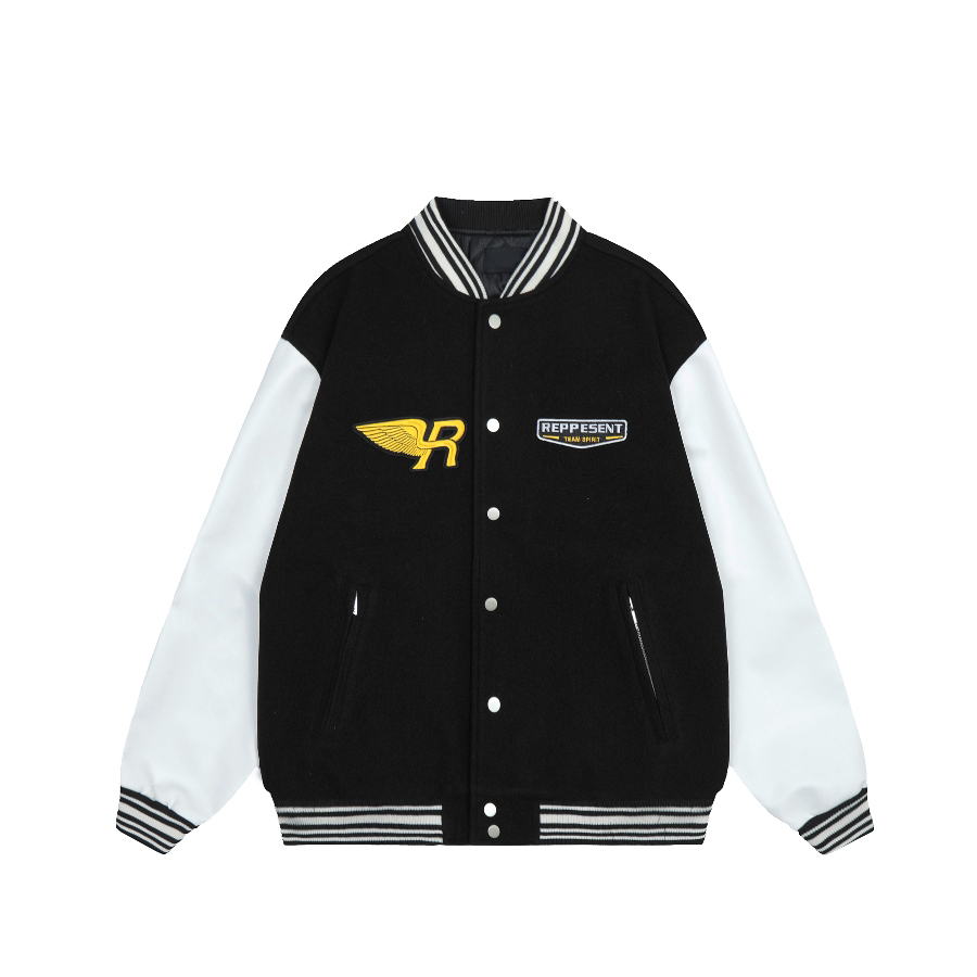 Veste pour homme American Vintage Angel Wings Manches en cuir brodées Veste de baseball ample High Street pour hommes et femmes couples Veste d'hiver