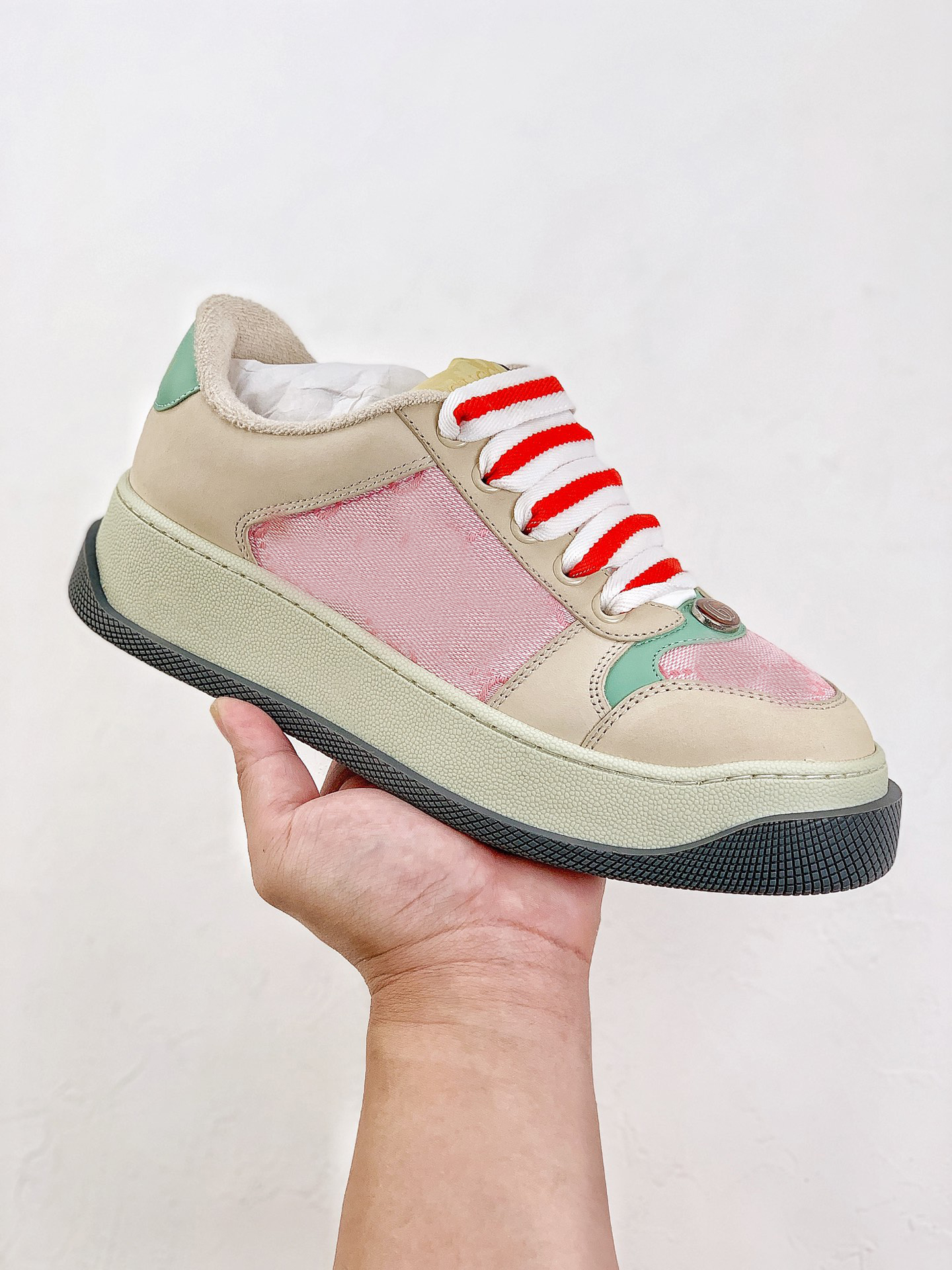 Högkvalitativ herr casual skor vit ess rosa röda sneaker tränare chaussures häll hommes med låda smutsiga skor 35-45