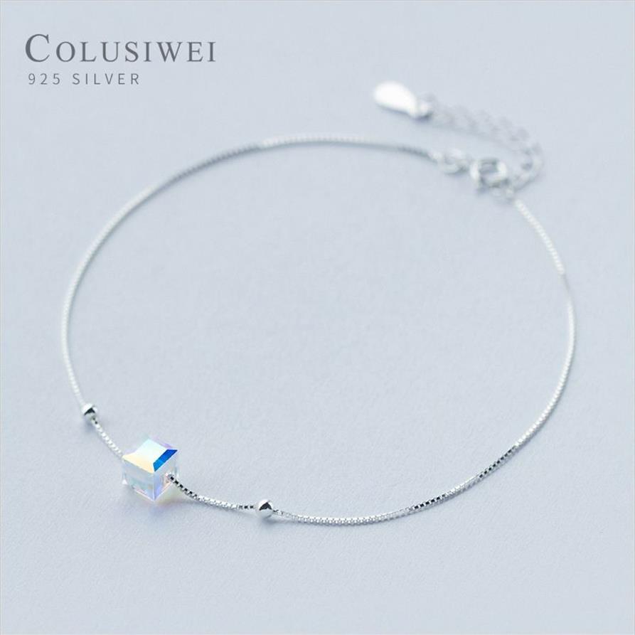 Colusiwei Echt 925 Sterling Crystal Cube Zilveren Enkelbandje voor Vrouwen Bedelarmband van Been Enkel Voet Accessoires Fashion253V