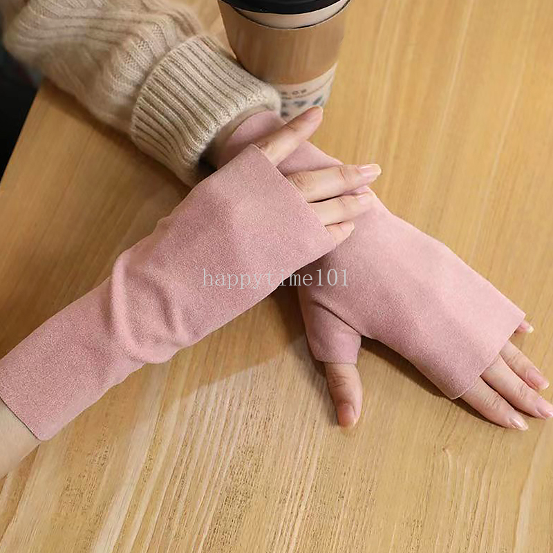 Guantes de terciopelo suave de invierno Guantes sin dedo de la mitad de los dedos Guantes de pantalla táctil del dedo Protección de palma de muñeca delgada de otoño