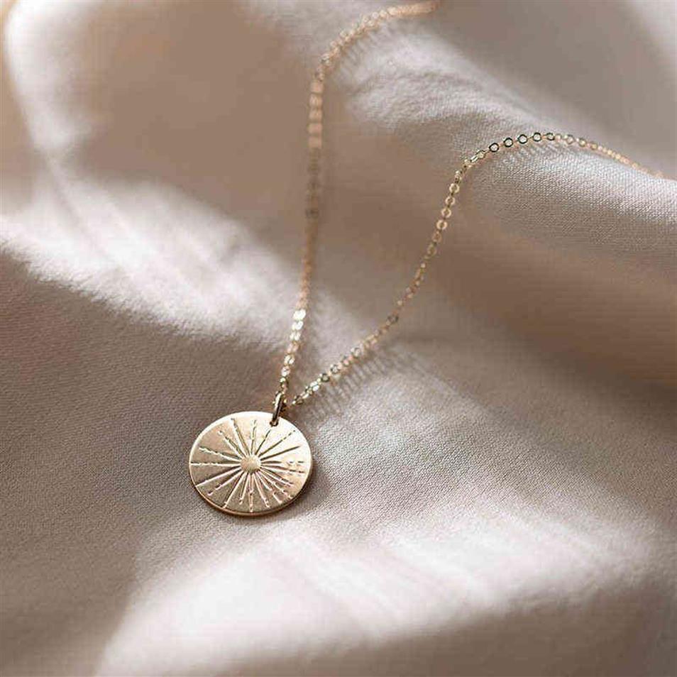 Sunbeam Necklace Sunshine Jewelry Handmade 14K Gold Filled Coins Choker Pendants Collier Kolye Boho For Women 220119167T