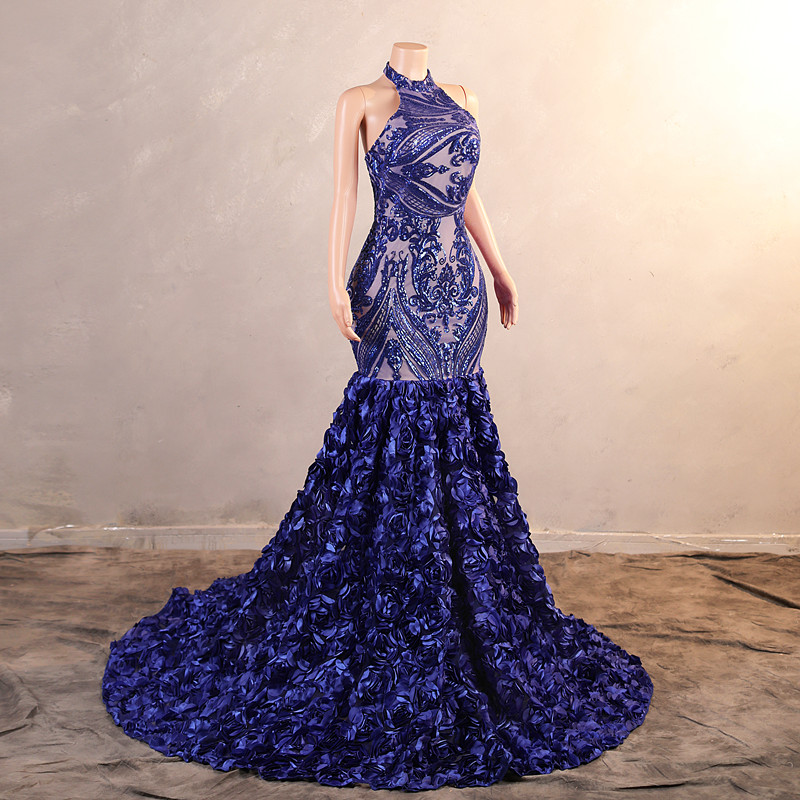 Arabski Aso Ebi Royal Blue Sukienki balsame kryształy wieczór formalny impreza druga recepcja urodzinowe suknie zaręczynowe sukienka vestidos de noche femme szaty