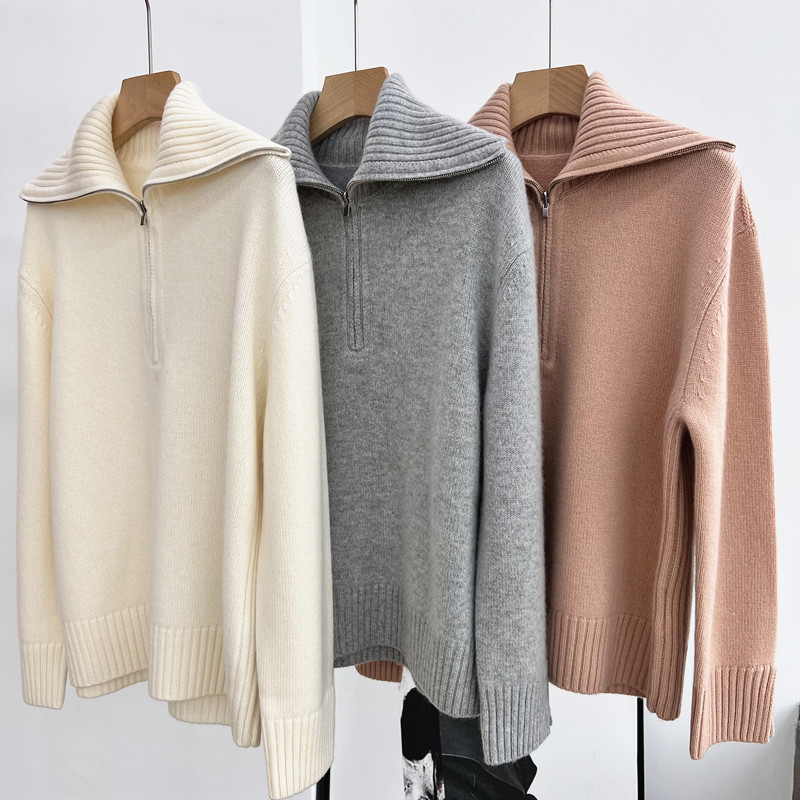 2024 Pink.Gray/White Pullovers Designer O Neck Długie rękawy Kobiety Swetery 100% kaszmirowe Milan Runway Lapel SCICK SWARESS WOMENS 12089