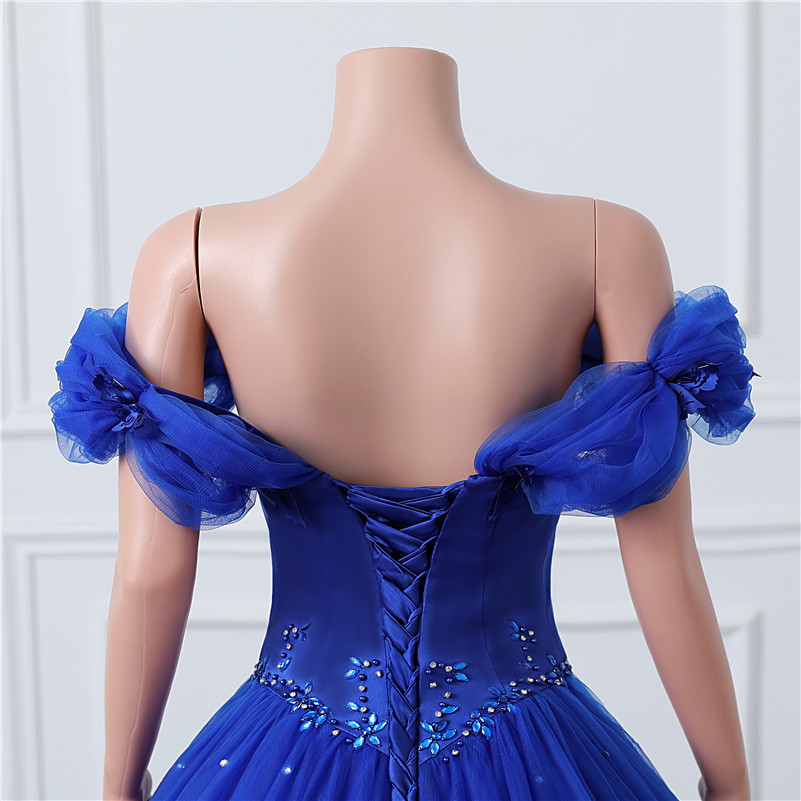 Princess Royal Blue Ball Gown Evening Prom Dresses Elegant Off Shoulders Beads Sequins Ruffles Tulle Long Party Gowns Corset Back Sweet 15 Quinceanera Dresses