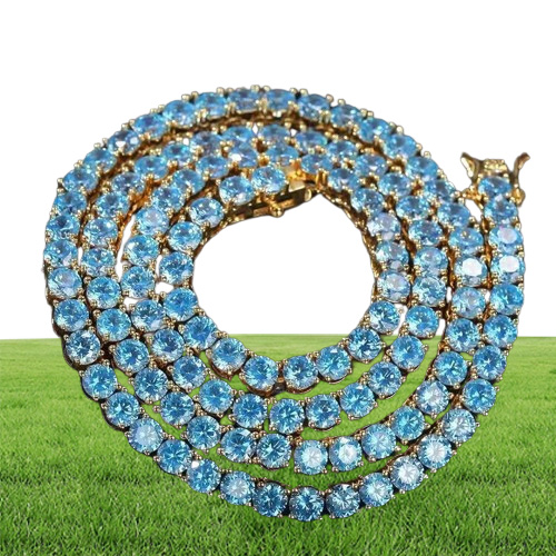 16 18 20 Zoll 4 mm vereiserte Ketten Halskette für Männer Frauen Luxusdesigner Blue Bling Diamond Halskette Gold Silber Tennis Kette JE3215951