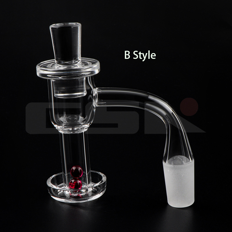 Estilo A Borde biselado con soldadura completa Estilo B Parte superior plana con soldadura no completa 20 mm OD Terp Slurper Banger de cuarzo con tapa de cuarzo / Perlas de rubí de 6 mm para tuberías de agua Dab Rigs