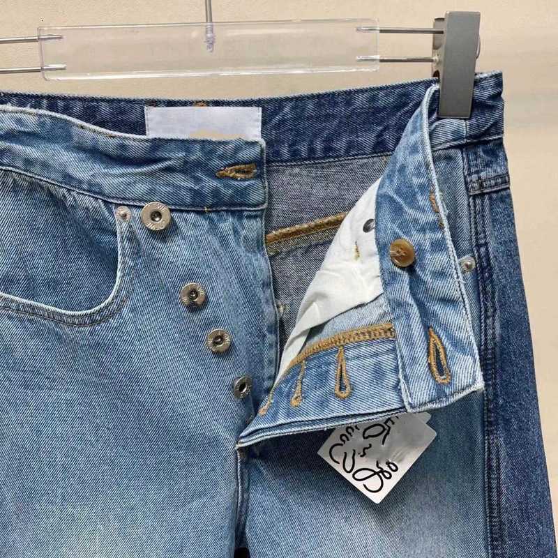 Jeans femininos designer nova primavera e outono cintura alta emagrecimento contraste cor emenda solta chão slam calças estreitas perna reta jeans para homens e mulheres