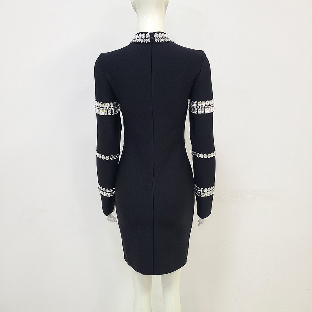 1208 xxl 2023 vestido de pista outono vestido tripulação pescoço manga longa marca mesmo estilo império preto vestido feminino moda bohong