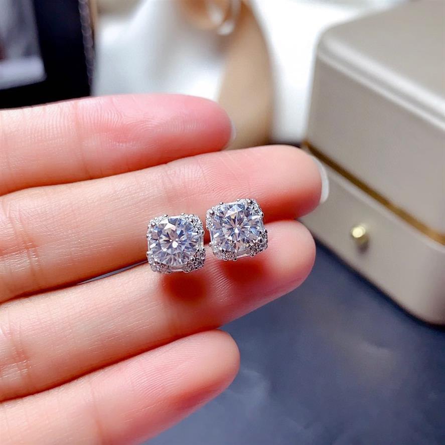 Stud Oorbellen Vierkante 2ct Diamond Earring Real 925 Sterling Zilveren Sieraden Moissanite Engagement Bruiloft Voor Vrouwen Men2702