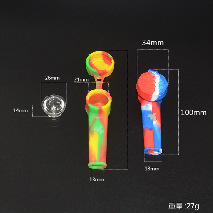 4.0inch bi silikonrökning rör 3D -tryckning glödande i mörk cigaretthållare bärbart rör med lock glas skål tobak handsked rör dab riggar