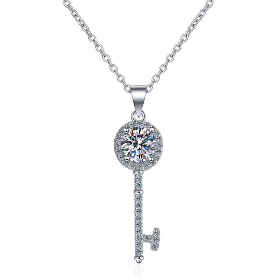 Test de diamant réussi Moissanite 925 en argent Sterling clé Simple clavicule chaîne pendentif collier femmes mode mignon bijoux 05-1ct317Y