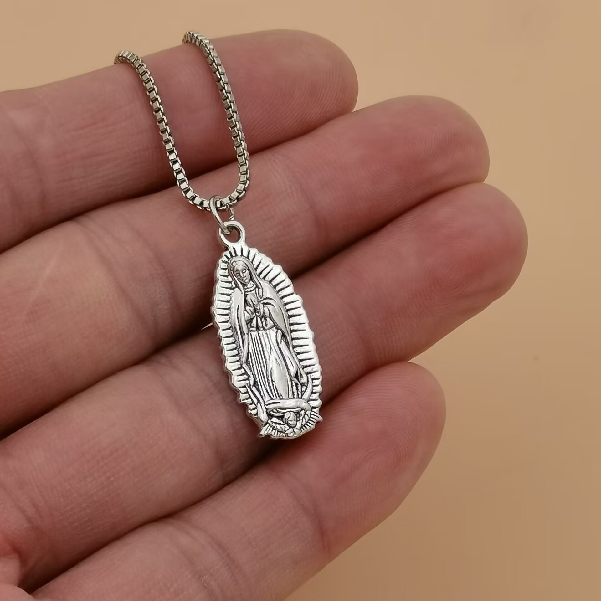 남성과 여성을위한 antique silver Virgin Mary 펜던트 목걸이 부적 보석 A-379D