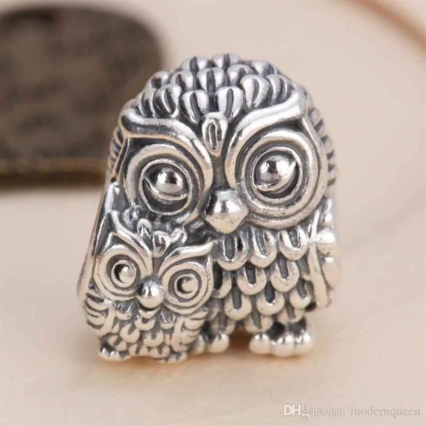 Breloques hibou en argent, perles d'animaux authentiques, perles sterling S925, adaptées aux bracelets de bijoux CH621247c