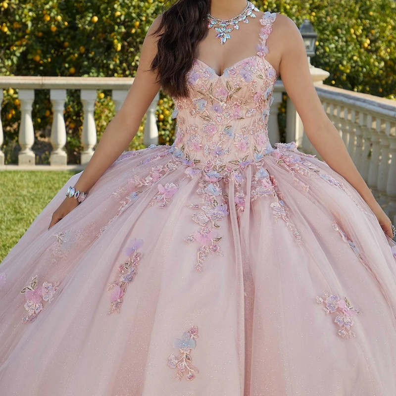 Różowy błyszczące sukienki Quinceanera sukienki do balowej aplikacje bez rękawów