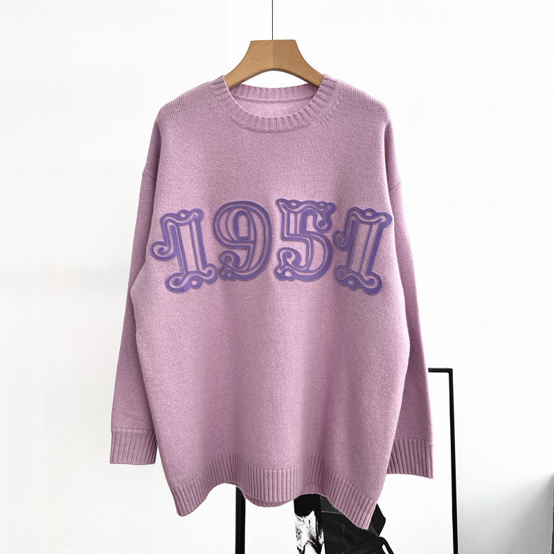 2024 Blue/Purple/Pink Pullovers Designer O Neck Long ärmar Brev Applique Women Sweaters Wool Cashmere Milan Runway Sweaters Womens 12083