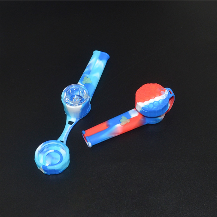 Pipa da fumo in silicone ape da 10 cm Stampa 3D incandescente nel buio Cucchiaio da mano tabacco Portasigarette Tubo portatile con coperchio Ciotola di vetro Tubi l'acqua Dab Rigs Bong