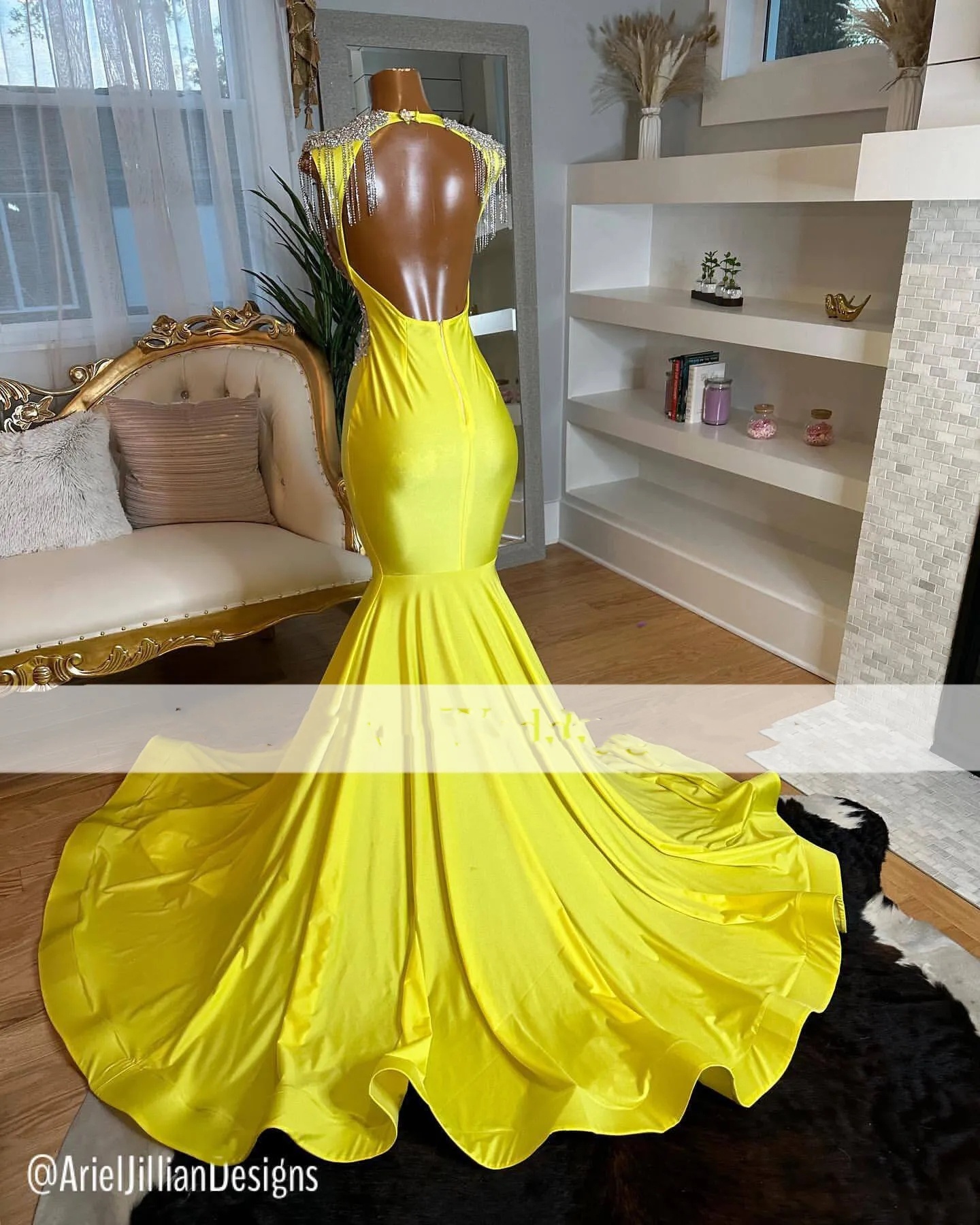 Vestidos de fiesta de satén amarillo, sirena sin negro, sexy, 2024, con cuentas brillantes, tallas grandes, cuello transparente, vestidos formales para ocasiones de noche de cumpleaños