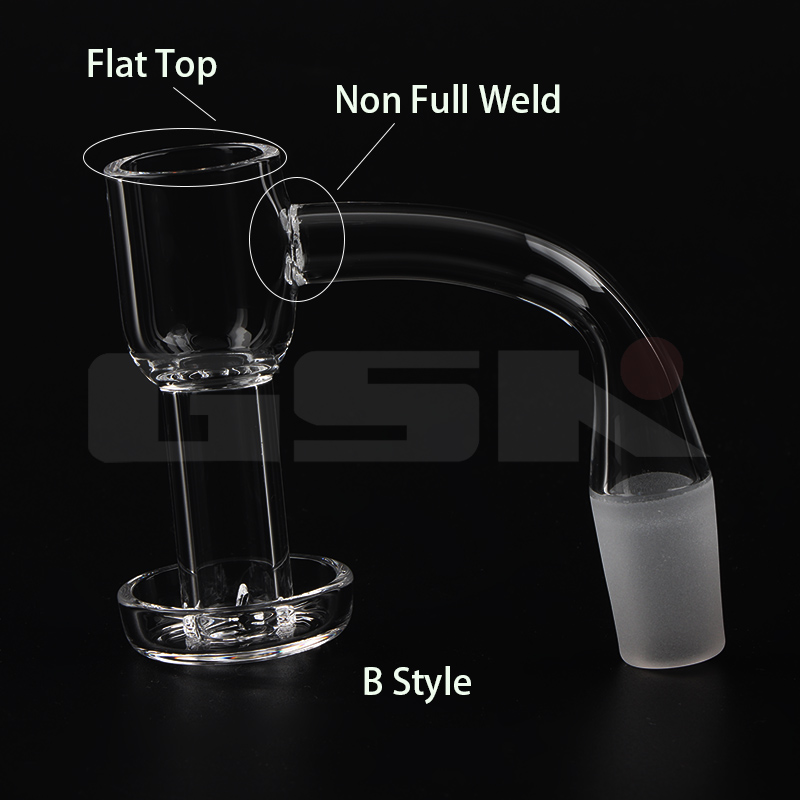 Estilo A Borde biselado con soldadura completa Estilo B Parte superior plana con soldadura no completa 20 mm OD Terp Slurper Banger de cuarzo con tapa de cuarzo / Perlas de rubí de 6 mm para tuberías de agua Dab Rigs