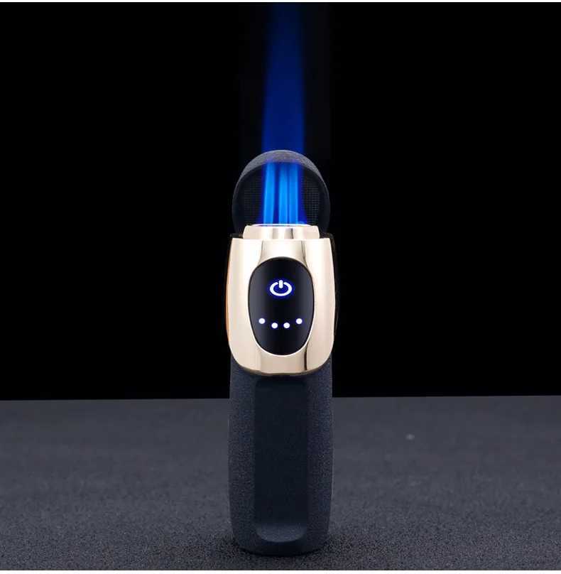 Jobon – briquet bleu à trois flammes, Injection directe, charge sans gaz, détection tactile mixte, outils d'affichage de la quantité électrique