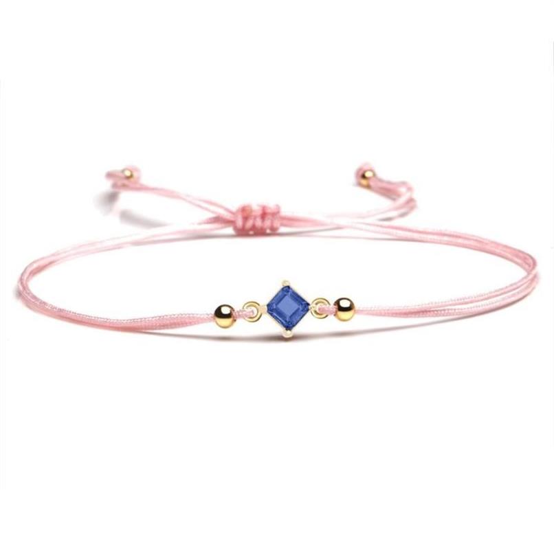 Bracelets de charme Sparkling Blue Cubic Zirconia Rouge String Square Bracelet en laiton Femmes Fille 2022 Mode CZ Pierre Chic Bijoux Prese219b