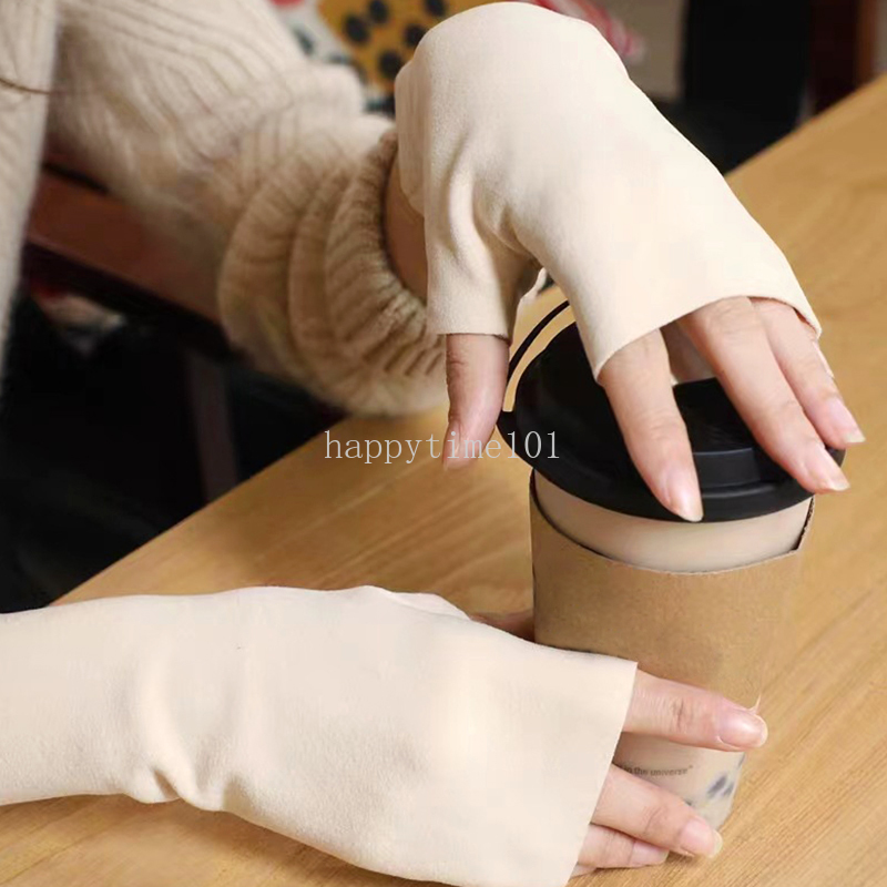 Guantes de terciopelo suave de invierno Guantes sin dedo de la mitad de los dedos Guantes de pantalla táctil del dedo Protección de palma de muñeca delgada de otoño